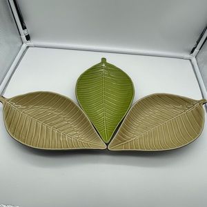 Set of 3 Home Trends Tropical Leaf Platters: 12 3/4”x 6 1/2” 2 Taupe & 1 Green